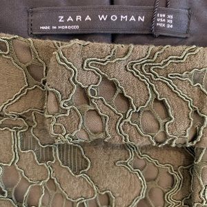 Brand new Zara bootleg lace pants, olive lace